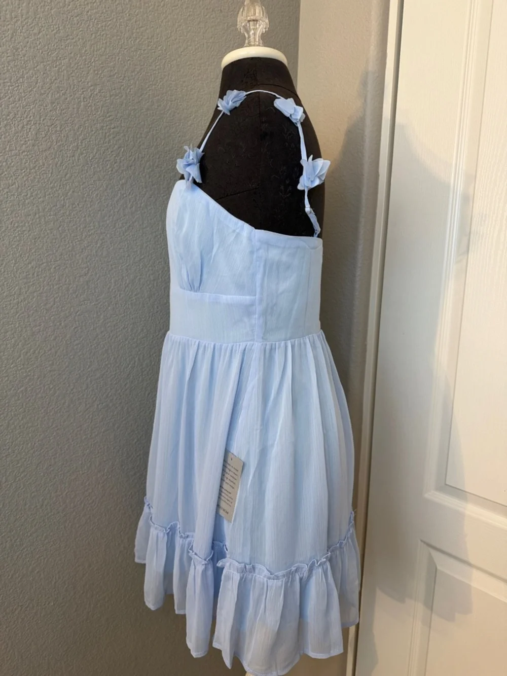 Lush Rosette Strap Fit & Flare Dress Cool Blue Dress Size Large NEW nordstrom - Picture 3 of 9